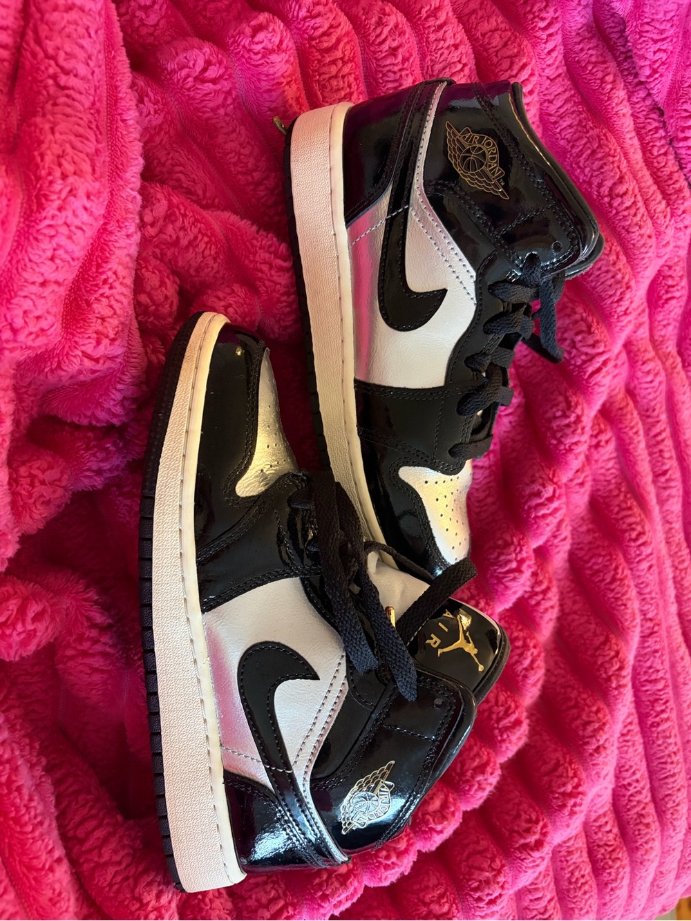 Nike Kids Black and White High-Top Sneakers with Patent Finish